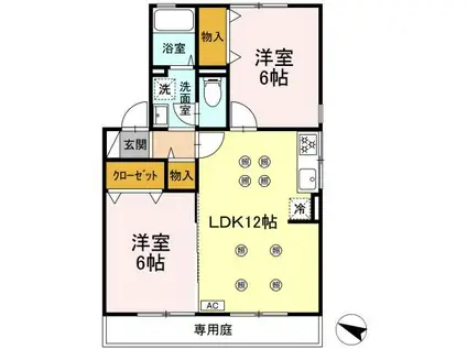 ハイカムール山之内(2LDK/1階)の間取り写真