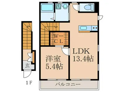 サウスセンターヴィレッジ(1LDK/2階)の間取り写真