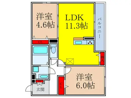 FLAT COMFY 豊中(2LDK/2階)の間取り写真