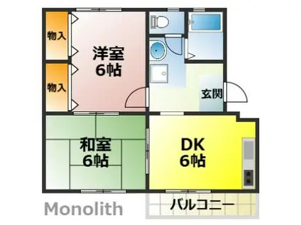 鶴山台53(2DK/4階)の間取り写真