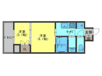 ウエリスアーバン守口(2K/6階)の間取り写真