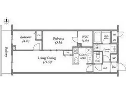 プライムガーデン若木(2LDK/2階)の間取り写真