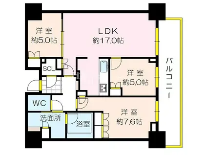 グランドメゾン新梅田タワー ザ・クラブレジデンス(3LDK/32階)の間取り写真