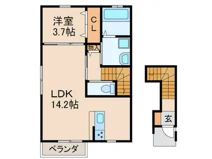 クラウンハイツ紀三井寺III(1LDK/2階)の間取り写真