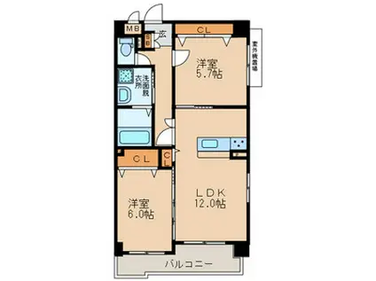 エルティアラ上富野II(2LDK/5階)の間取り写真