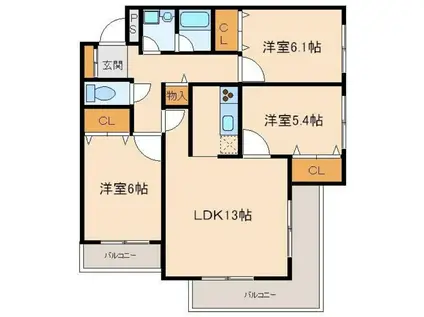 グランドール21(3LDK/3階)の間取り写真