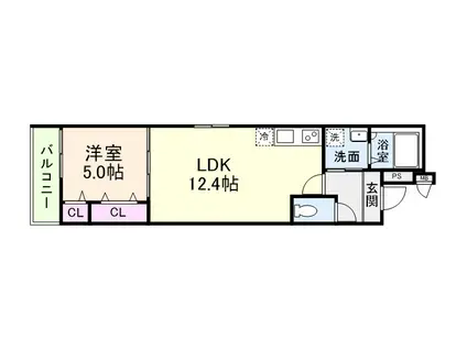 フジパレス今川公園V番館(1LDK/1階)の間取り写真