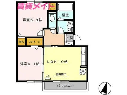 グリュックIIIB棟(2LDK/2階)の間取り写真