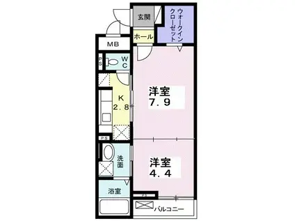 ハートピュアN&T(1LDK/1階)の間取り写真