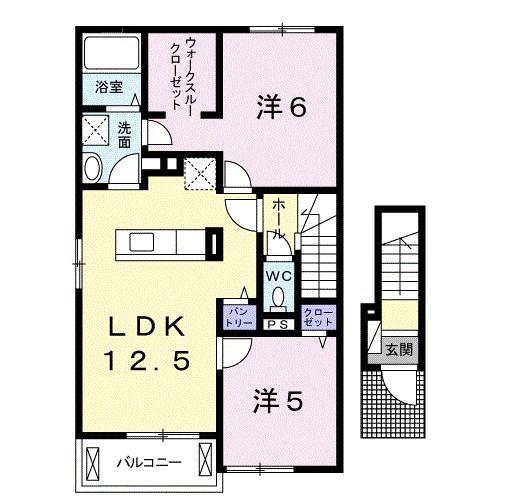 ラ・リュー B(2LDK/2階)の間取り写真