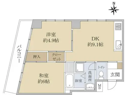 シェルブルー(2DK/2階)の間取り写真
