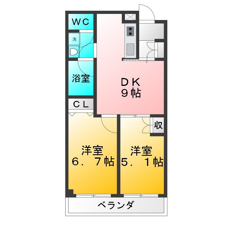 プライマルステージM(2DK/1階)の間取り写真