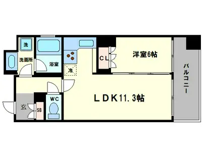リーガル四ツ橋立売堀II(1LDK/2階)の間取り写真