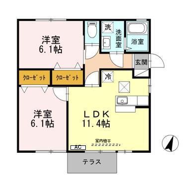延沢戸建て C棟(2LDK/1階)の間取り写真