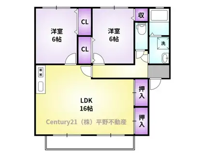 ベルナールⅡ(2LDK/1階)の間取り写真