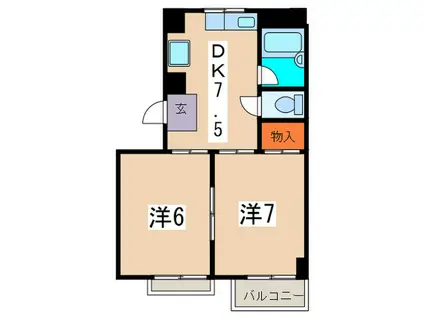 メゾン・ド・桂台A棟(2DK/1階)の間取り写真