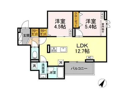 セレスティア細田C(2LDK/3階)の間取り写真