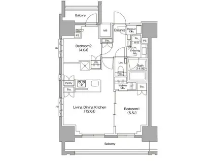 ザ・パークハビオ新御徒町(2LDK/8階)の間取り写真