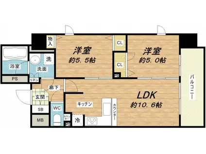 プレサンス松屋町駅前デュオ(2LDK/11階)の間取り写真