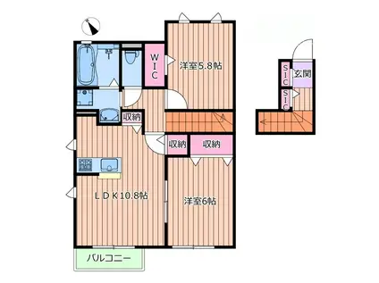 エスポワール森脇 A(2LDK/2階)の間取り写真