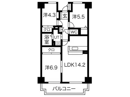 ヒルクレスト博多駅(3LDK/9階)の間取り写真