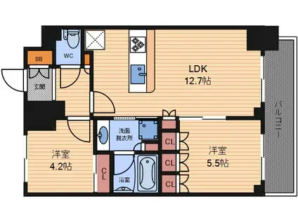 ザ・パークハビオ同心(2LDK/11階)の間取り写真