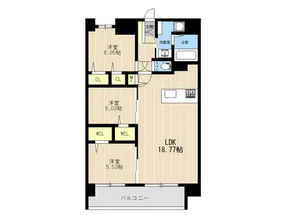 LIBTH南熊本駅前(3LDK/9階)の間取り写真