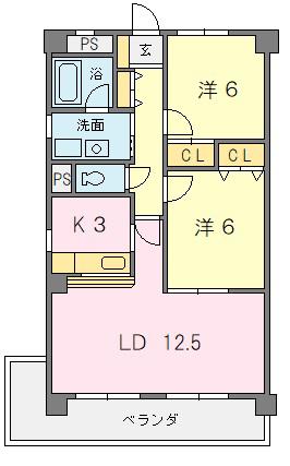 ソシア羽黒(2LDK/6階)の間取り写真