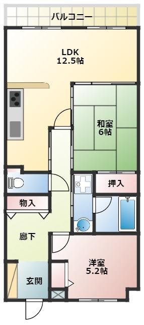 ウエステージ明石弐番館(2LDK/1階)の間取り写真