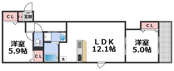 キルシュ元町(2LDK/2階)の間取り写真