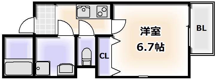 アンビシオン天下茶屋(1K/1階)の間取り写真