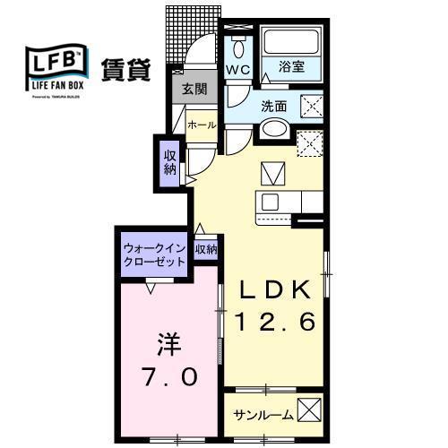 GARDENーO岩畠B(1LDK/1階)の間取り写真