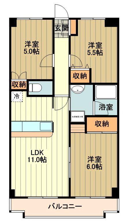 シャンポール砂川(3LDK/3階)の間取り写真