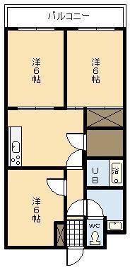 サンライズ新名爪(3DK/4階)の間取り写真