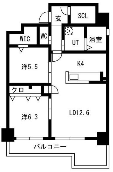 グランテラス藤が丘(2LDK/9階)の間取り写真