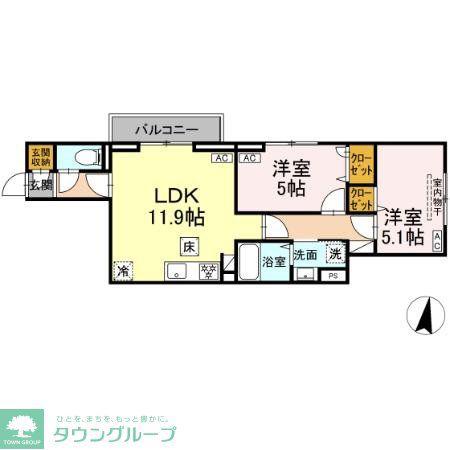 セレスティア向山(2LDK/1階)の間取り写真