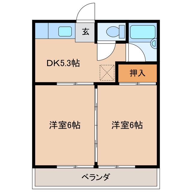 五十市ハイツ(2DK/2階)の間取り写真