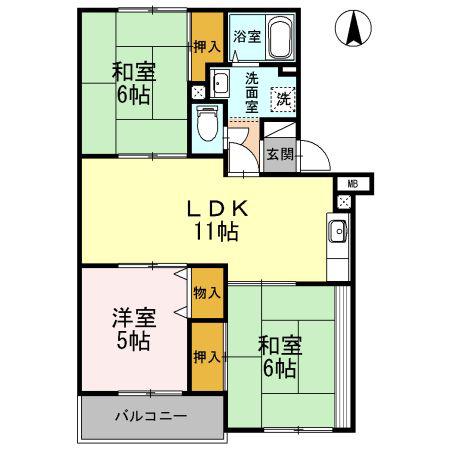 エミネンス西方(3LDK/3階)の間取り写真