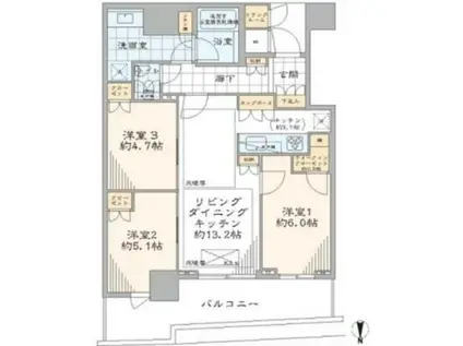 パークタワー晴海(3LDK/45階)の間取り写真
