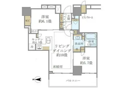 ブリリアタワー上野池之端(2LDK/7階)の間取り写真