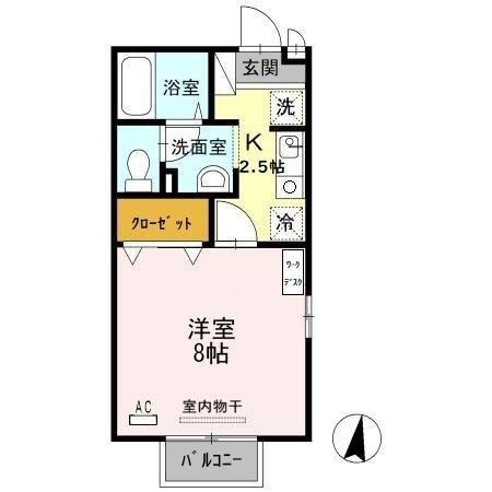 ヴィクトワールK II棟(1K/2階)の間取り写真
