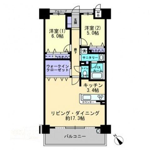 アルファスマート大村(2LDK/6階)の間取り写真
