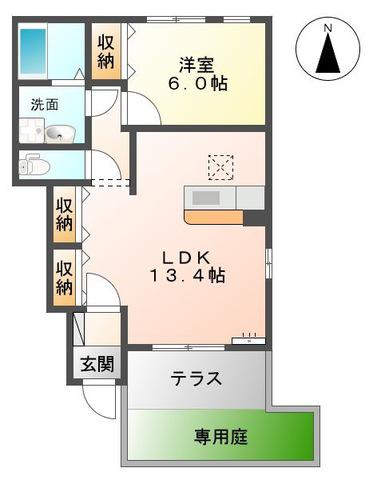 フェリジータ II(1LDK/1階)の間取り写真