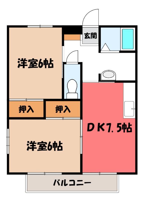 サンハイツ美園B(2DK/1階)の間取り写真