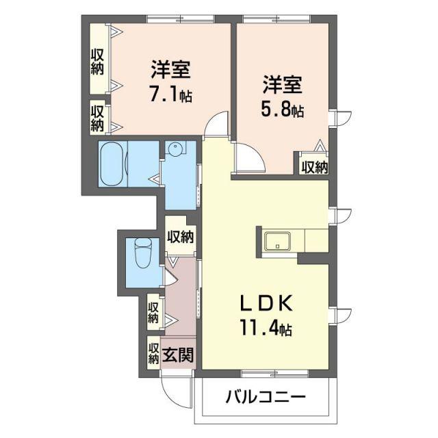 ラ・ファミリーナA(2LDK/1階)の間取り写真