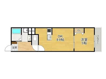 ウイング牧野駅前(1LDK/3階)の間取り写真