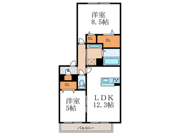 アトレーユ長岡京(2LDK/2階)の間取り写真