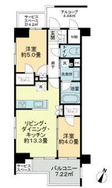 ジオ目黒(2LDK/2階)の間取り写真