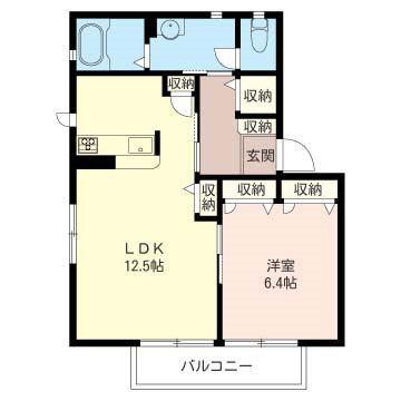 ラフィネB(1LDK/1階)の間取り写真