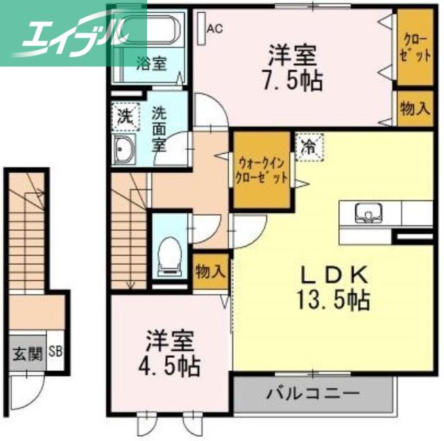 モダンコート鳴下 A棟(2LDK/2階)の間取り写真